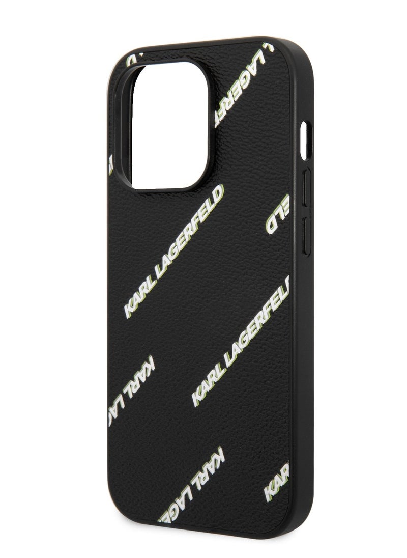 Karl Lagerfeld - iPhone 14 Pro Max Case Grained PU Leather Back Cover with Logomania Pattern / Officially licensed / Accuracy and Easy Access / Maximum protection for your investments / Stylish and slim cell phone case - Black - Image 1