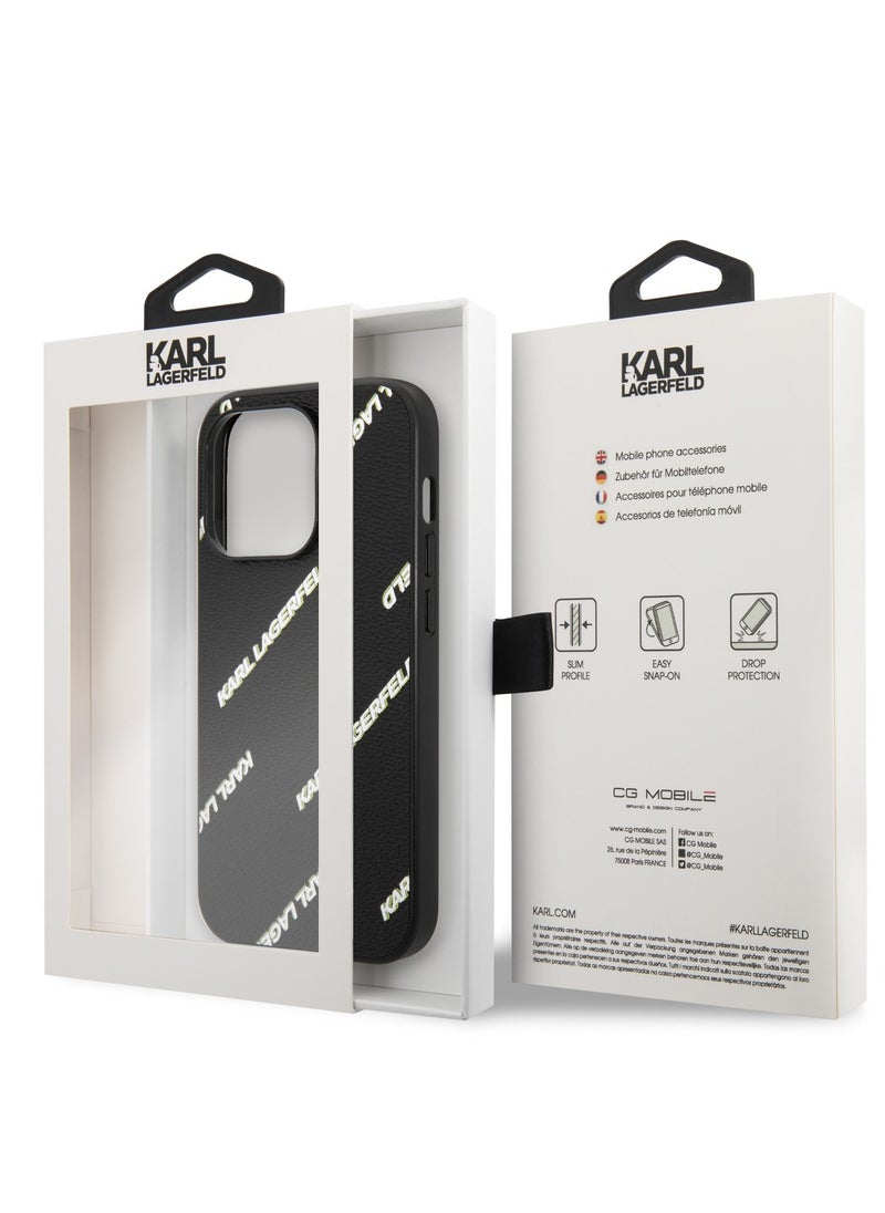 Karl Lagerfeld - iPhone 14 Pro Max Case Grained PU Leather Back Cover with Logomania Pattern / Officially licensed / Accuracy and Easy Access / Maximum protection for your investments / Stylish and slim cell phone case - Black - Image 1
