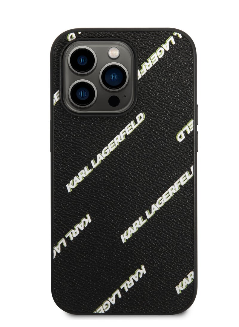 Karl Lagerfeld - iPhone 14 Pro Max Case Grained PU Leather Back Cover with Logomania Pattern / Officially licensed / Accuracy and Easy Access / Maximum protection for your investments / Stylish and slim cell phone case - Black - Image 1