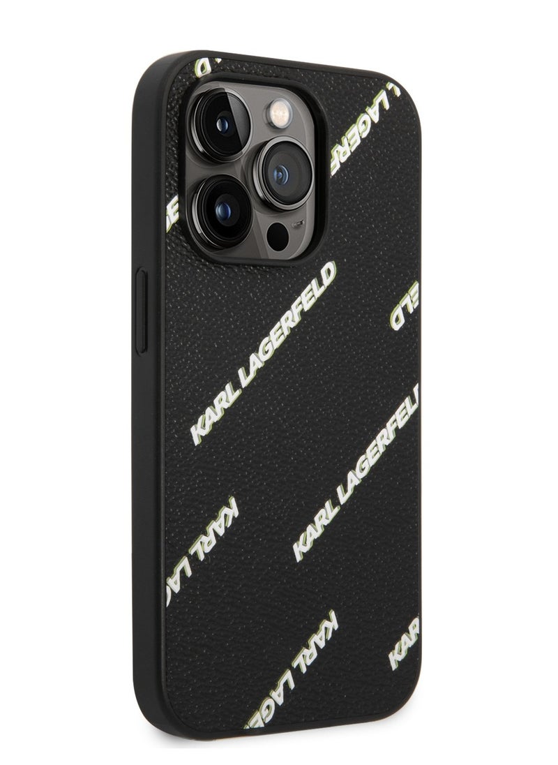 Karl Lagerfeld - iPhone 14 Pro Max Case Grained PU Leather Back Cover with Logomania Pattern / Officially licensed / Accuracy and Easy Access / Maximum protection for your investments / Stylish and slim cell phone case - Black - Image 1
