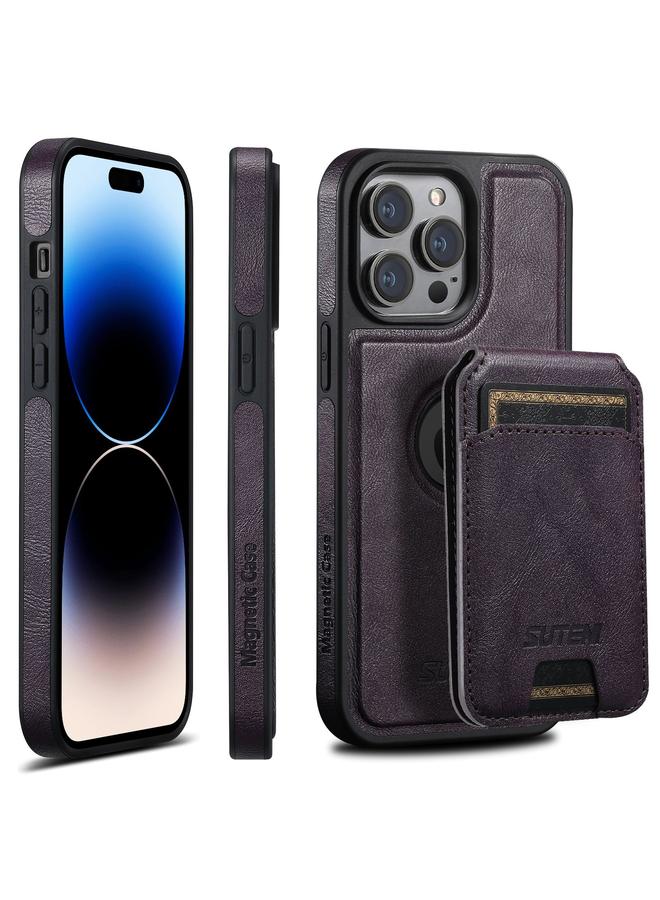 Suteni Case For iPhone 14 Pro Max M2 Oil Wax MagSafe Horizontal Card Bag Phone Case - Image 1