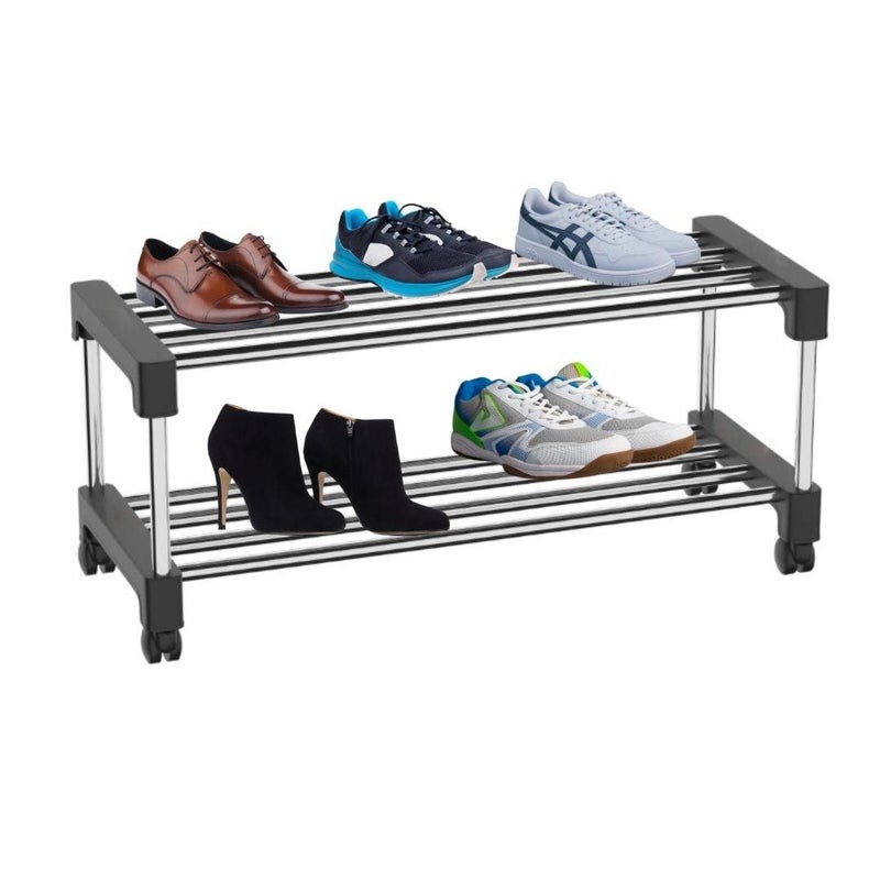SPOTBIA Shoes RackBook Rack Cloth RackToys ReakStainless SteelABSfor Home Office Multipurpose use MovableSpace Saver Shoe Rack 2 Layer Black