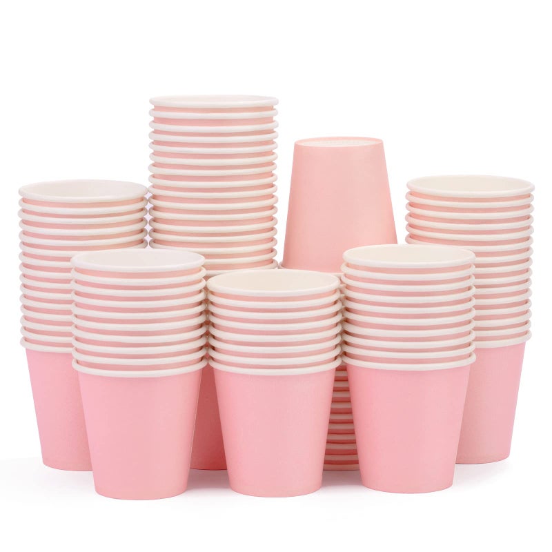 Prgery 100 Pack 3 oz Pink Paper Cups,Mouthwash Cups, Disposable Bathroom Cups,Small Paper Cups 3oz Ideal for Bathroom, Supermarket, Birthday Party, Picnic and BBQ - Image 1