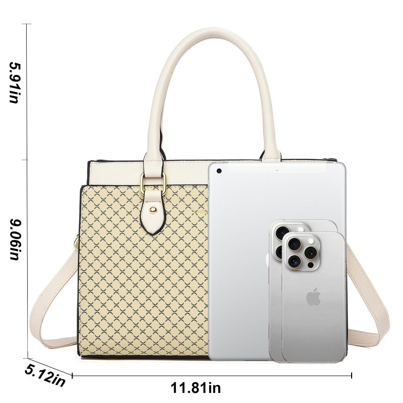 KURGOOL Handbags Purses for Women, Trendy Leather Dual-tone Tote Purse, Designer Handbag Shoulder Bag Top Handle Satchel Bags (Beige & Beige) - Image 4