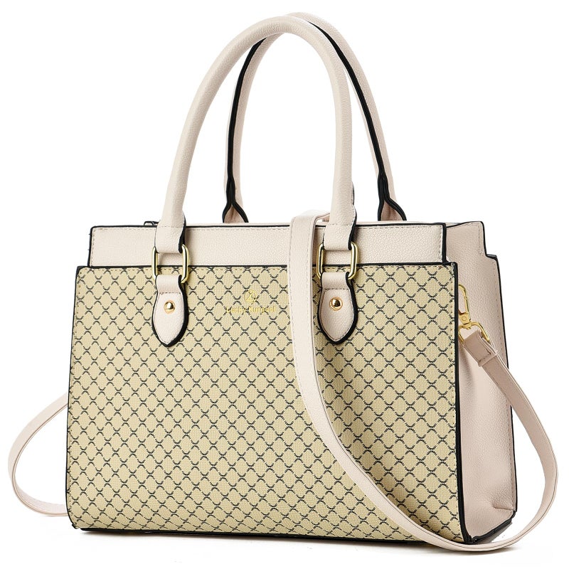 KURGOOL Handbags Purses for Women, Trendy Leather Dual-tone Tote Purse, Designer Handbag Shoulder Bag Top Handle Satchel Bags (Beige & Beige) - Image 1
