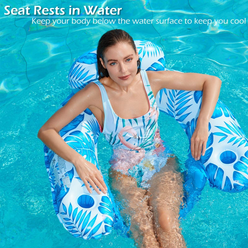 Jasonwell Inflatable Pool Float Chair - 2 Pack Pool Floaties Chair Floats Loungers for Swimming Pools Floating Lounger with Cup Holders Toy Party Floaties for Adults L - Image 3