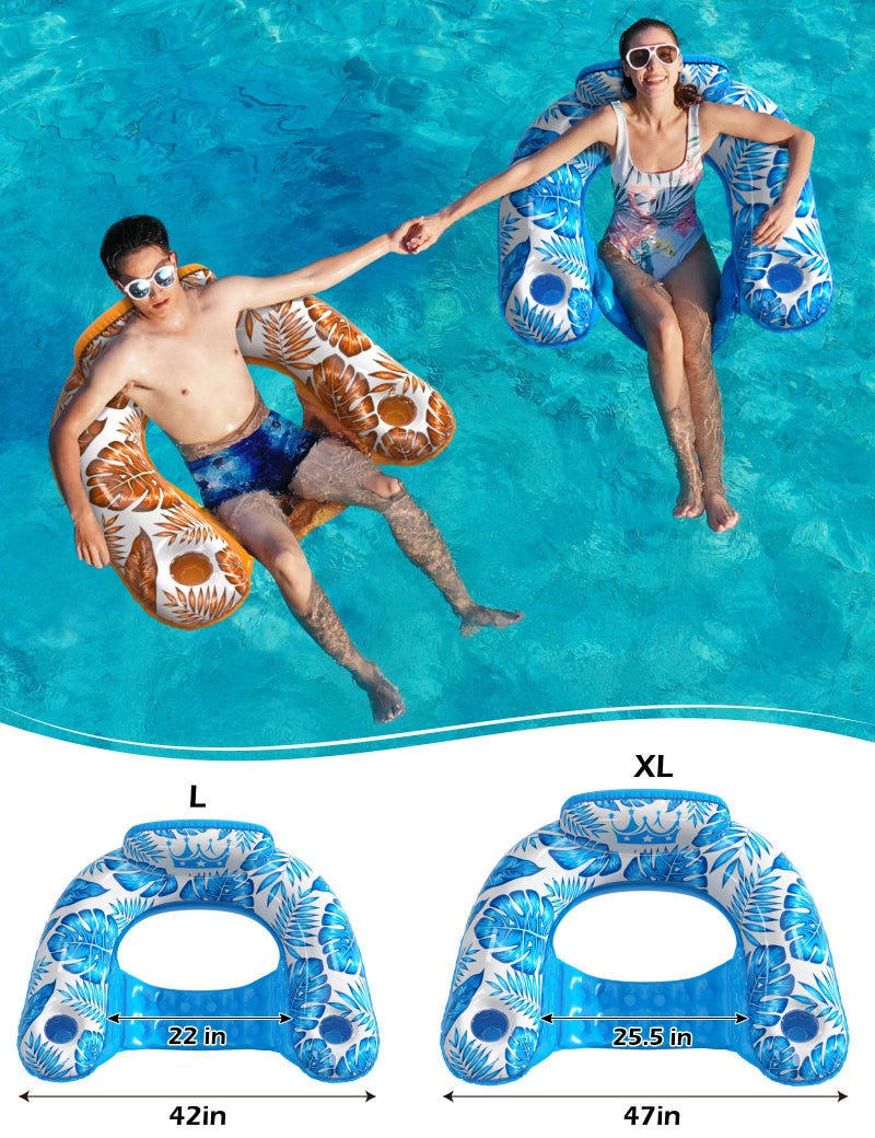 Jasonwell Inflatable Pool Float Chair - 2 Pack Pool Floaties Chair Floats Loungers for Swimming Pools Floating Lounger with Cup Holders Toy Party Floaties for Adults L - Image 5