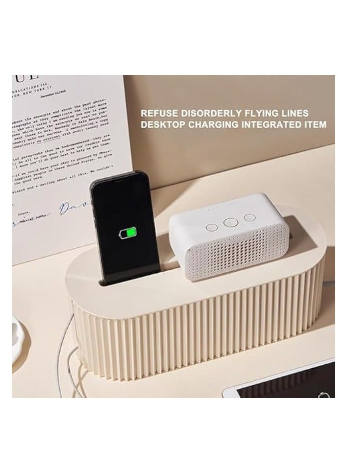 erorex Cable Organizer Box, Easy to Use Cable Box Socket Cord Manager, Fashionable Power Strip Box, Dustproof Cable Hider Box with Lid, Suitable for Home Office, Charger, Electronics (Cream)  - Image 3