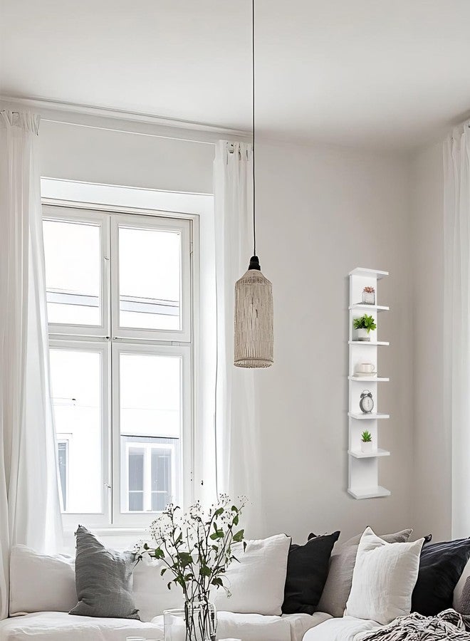 Hlimior 7 Tier Wall Shelf Unit - Narrow Smooth Laminate Finish - Vertical Column Wall Decor Mount Floating Storage Home Decor Organizer Tall Tower Utility Shelf for Bedrooms, Living Rooms(White) - Image 4