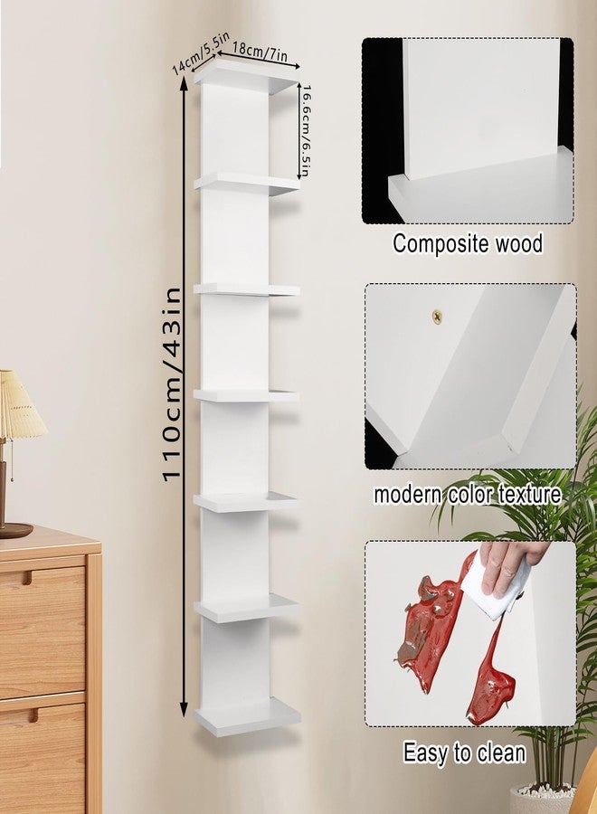 Hlimior 7 Tier Wall Shelf Unit - Narrow Smooth Laminate Finish - Vertical Column Wall Decor Mount Floating Storage Home Decor Organizer Tall Tower Utility Shelf for Bedrooms, Living Rooms(White) - Image 3