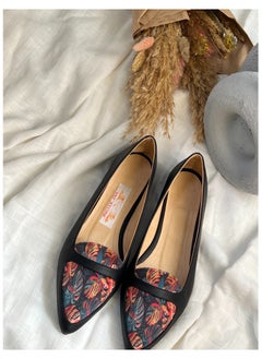 Tat Ballerina Flat Leather with Printed Fabric Part - black  - Image 1