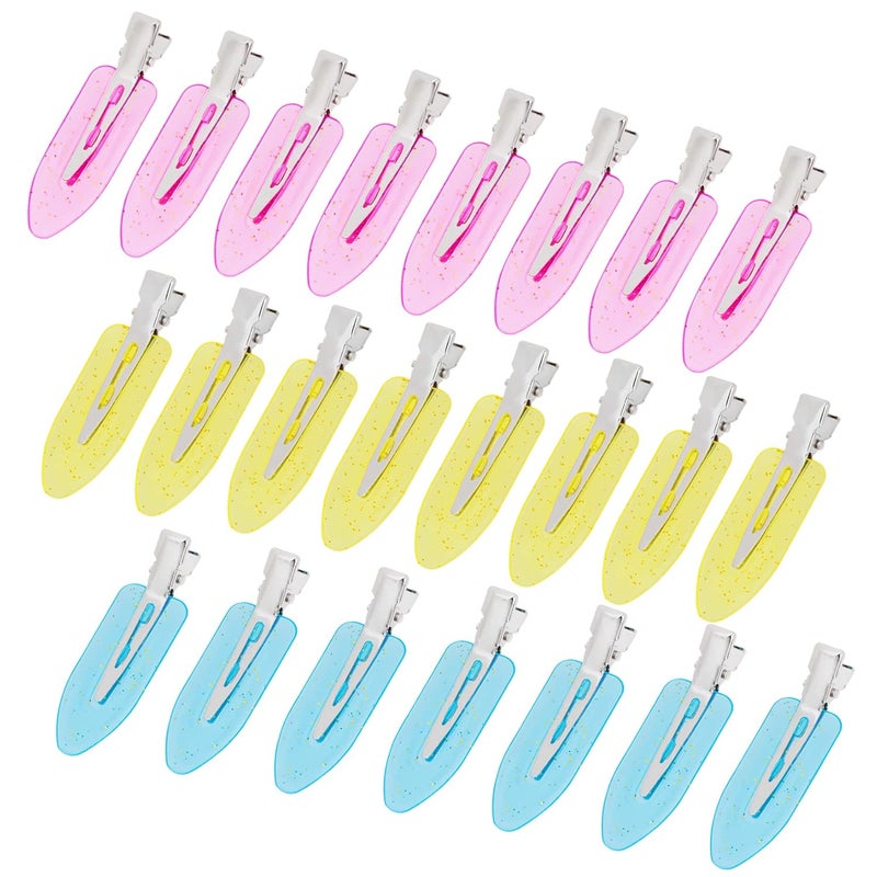24pcs Creaseless Hair Clips No Bend Hair Clips No Crease Hair Clip for Curl Hairstyle Bangs Makeup Application Hairdressing Hairpins Styling Clips for Salon Barber Translucent Pink Blue Yellow