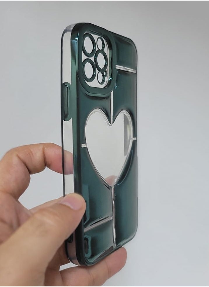 Creative iPhone 12 Pro crystal heart design case for girls & women Green Colour  - Image 3