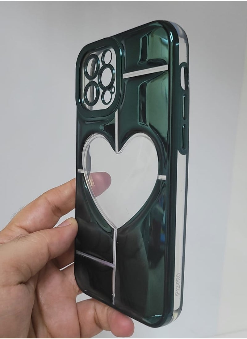 Creative iPhone 12 Pro crystal heart design case for girls & women Green Colour  - Image 2