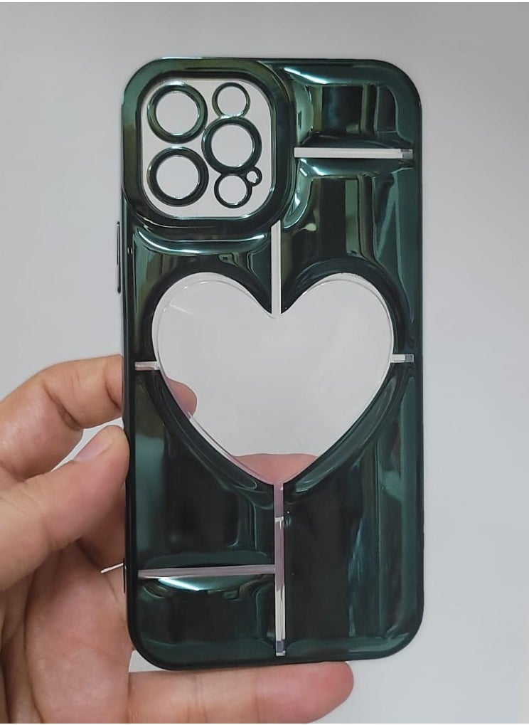 Creative iPhone 12 Pro crystal heart design case for girls & women Green Colour  - Image 1