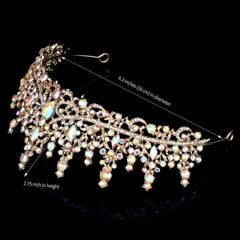 Cocide Gold Tiara and Crown for Women Crystal Queen Crowns Princess Rhinestone Tiaras for Girl Bride Wedding Hair Accessories for Bridal Birthday Party Prom Halloween Costume Cosplay - Image 2