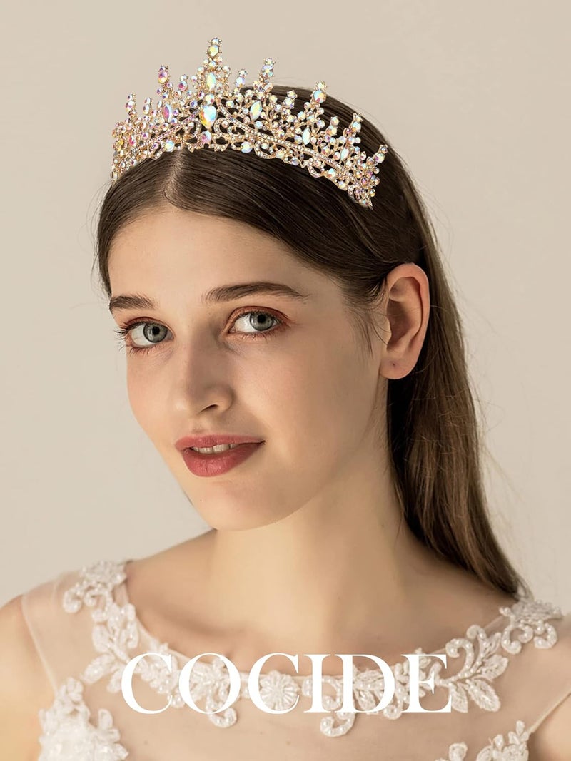 Cocide Gold Tiara and Crown for Women Crystal Queen Crowns Princess Rhinestone Tiaras for Girl Bride Wedding Hair Accessories for Bridal Birthday Party Prom Halloween Costume Cosplay - Image 3