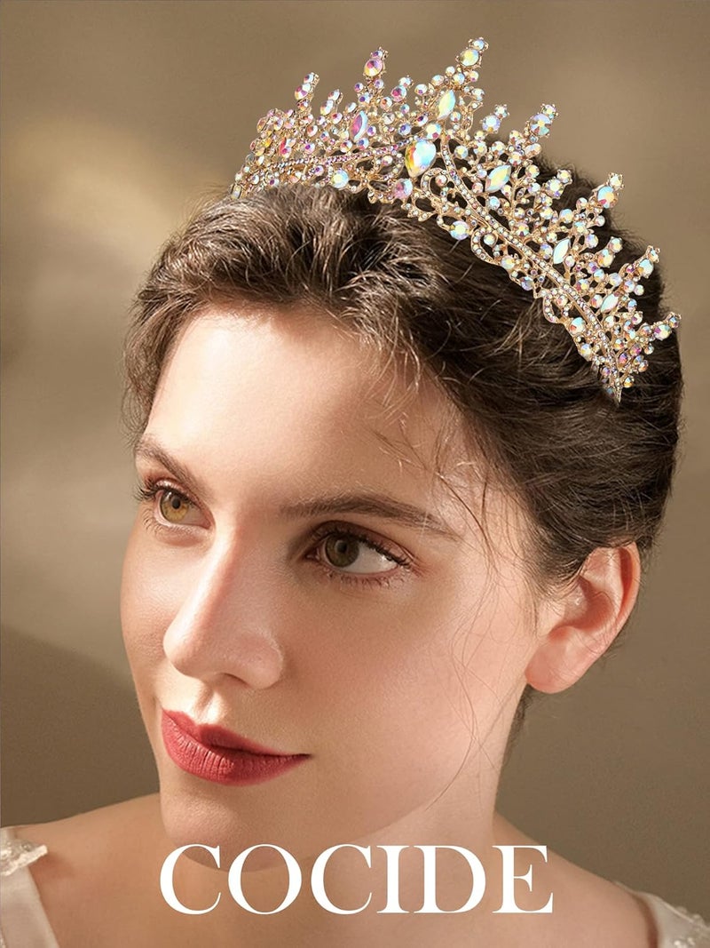 Cocide Gold Tiara and Crown for Women Crystal Queen Crowns Princess Rhinestone Tiaras for Girl Bride Wedding Hair Accessories for Bridal Birthday Party Prom Halloween Costume Cosplay - Image 4