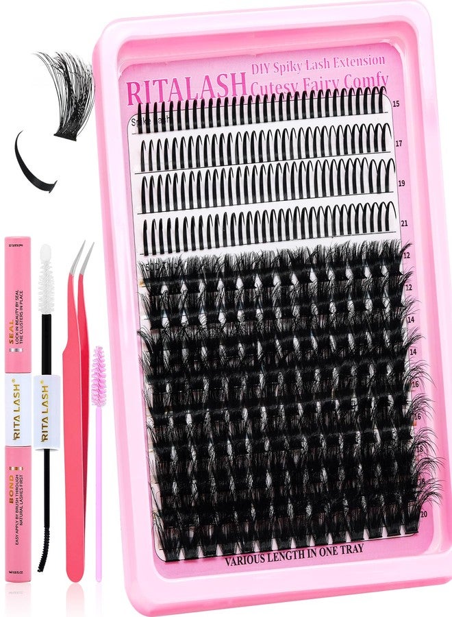 RITALASH Lash Clusters Kit 3D Effect Volume Lashes Clusters Kit D Curl Cluster Eyelash Extensions Pestañas Postizas Wispy Eyelash Clusters Kit+Lash Bond&Seal,Lash Tweezers(150D+Spike Lash Kit,12-20mm) - Image 1