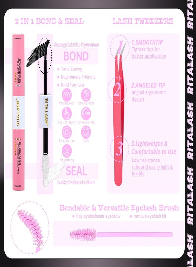 RITALASH Lash Clusters Kit 3D Effect Volume Lashes Clusters Kit D Curl Cluster Eyelash Extensions Pestañas Postizas Wispy Eyelash Clusters Kit+Lash Bond&Seal,Lash Tweezers(150D+Spike Lash Kit,12-20mm) - Image 5