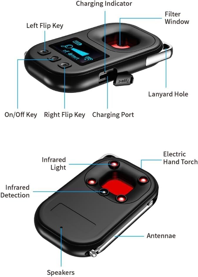 NALACAL كاشف الكاميرا المخفية من ، كاشف جهاز التتبع GPS، كاشف جهاز التنصت، كاشف التنصت مع الكشف بالأشعة تحت الحمراء، الكشف عن الموجات الكهرومغناطيسية، الكشف المغناطيسي، إلخ. - Image 5