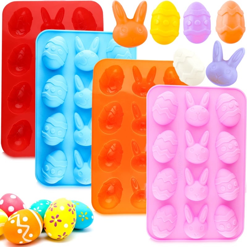Winerming Easter Egg Silicone Bunny Silicon Molds for Chocolate 4 Packs Egg Shaped Mold Baking Pan Resin Cake Chocolate Mold Silicone Candy Pan for Easter Party - Image 1
