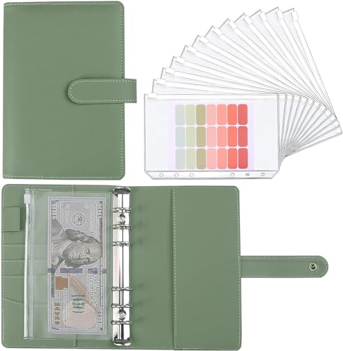 LXWHYP Money Saving Binder, Savings Challenges Book with for Cash Envelopes, 12pcs Zipper Envelopes A6 Budget Binder, Budget Planner for Managing Budgets and Saving Money -(Green-7.4IN) - Image 1