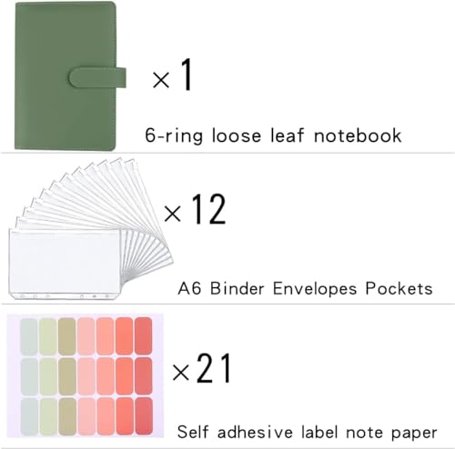 LXWHYP Money Saving Binder, Savings Challenges Book with for Cash Envelopes, 12pcs Zipper Envelopes A6 Budget Binder, Budget Planner for Managing Budgets and Saving Money -(Green-7.4IN) - Image 2