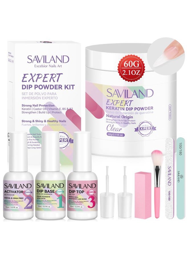 SAVILAND Clear Dip Powder Nail Kit: 60g Starter Set with Base, Activator, Top Coat for Professional French Manicure & Nail Art Repair - Image 1