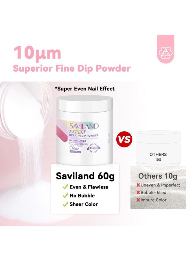 SAVILAND Clear Dip Powder Nail Kit: 60g Starter Set with Base, Activator, Top Coat for Professional French Manicure & Nail Art Repair - Image 4