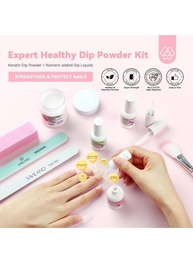 SAVILAND Clear Dip Powder Nail Kit: 60g Starter Set with Base, Activator, Top Coat for Professional French Manicure & Nail Art Repair - Image 2