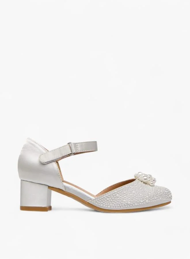 Celeste Girls Embellished Block Heel Shoes With Hook And Loop Closure Ramadan Collection