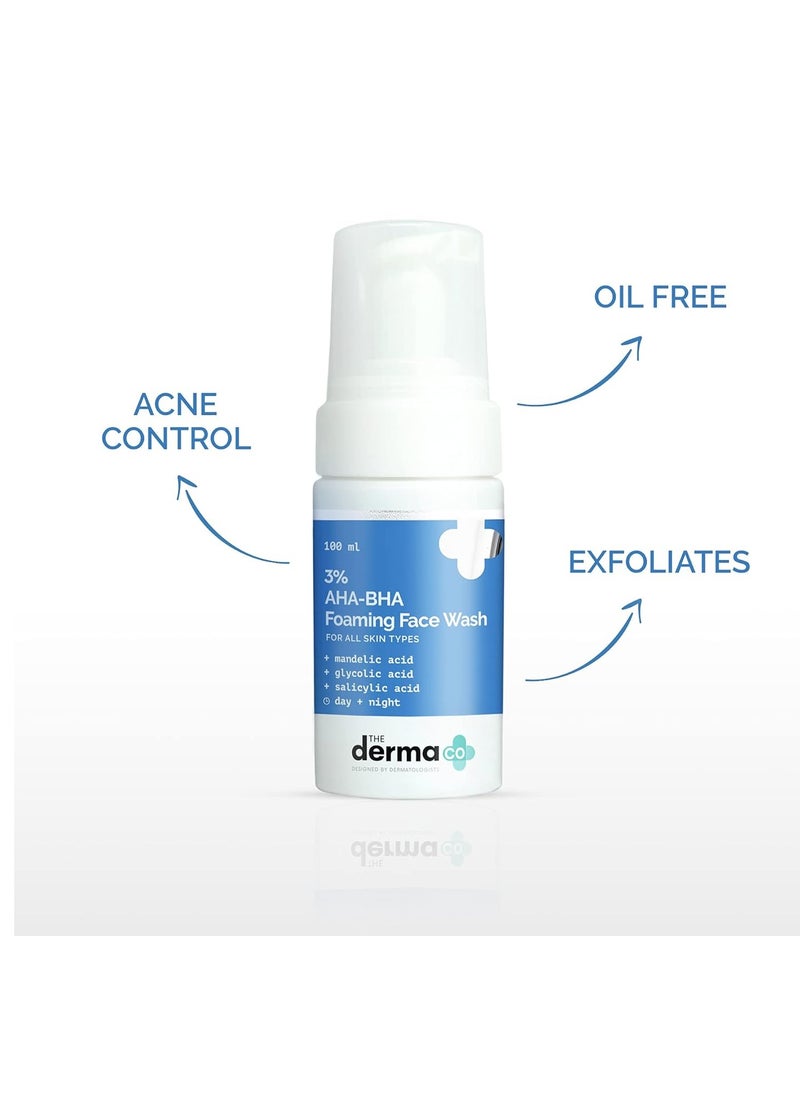 THE derma Co 3% AHA-BHA Foaming Face Wash for All Skin Types | Gently Exfoliates & Controls Acne | Oil-Free Facial Buildup Cleanser | 3.38 Fl Oz/100ml  - Image 2