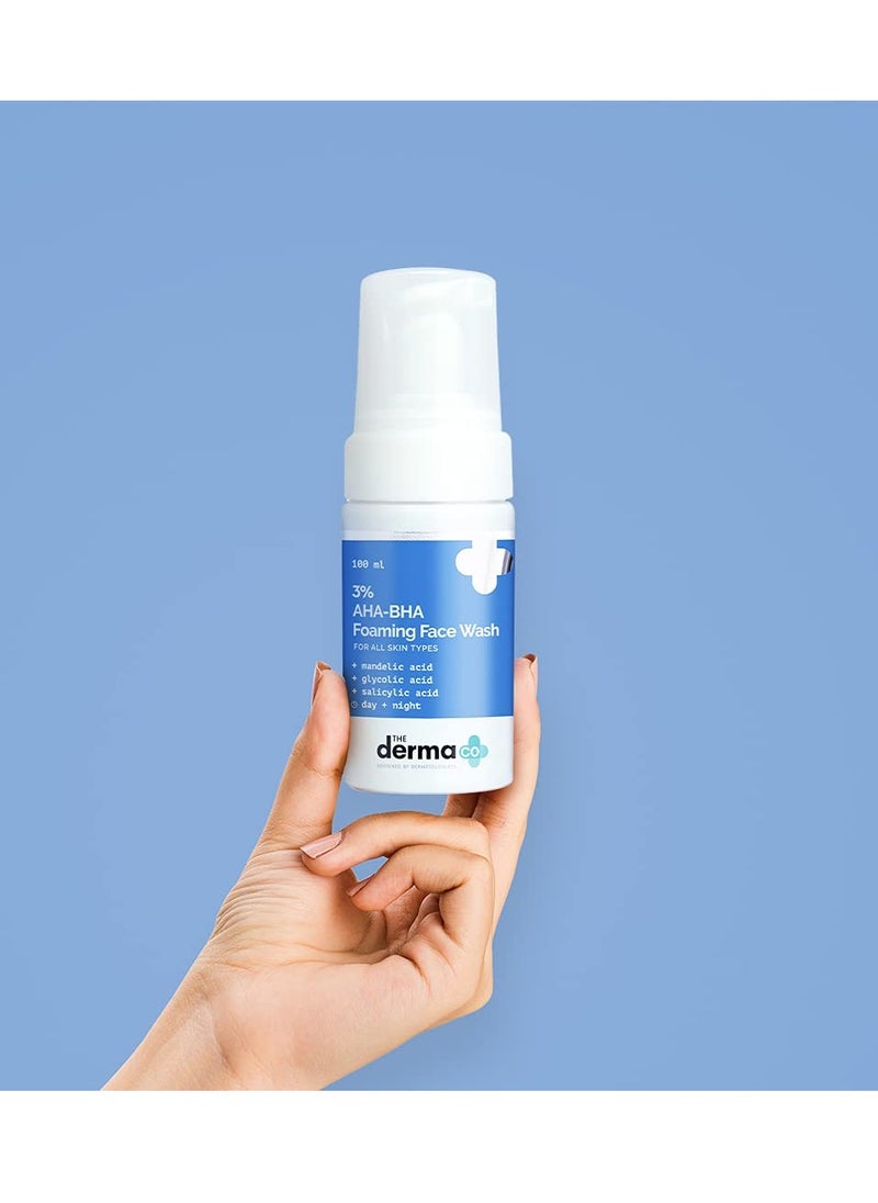 THE derma Co 3% AHA-BHA Foaming Face Wash for All Skin Types | Gently Exfoliates & Controls Acne | Oil-Free Facial Buildup Cleanser | 3.38 Fl Oz/100ml  - Image 4