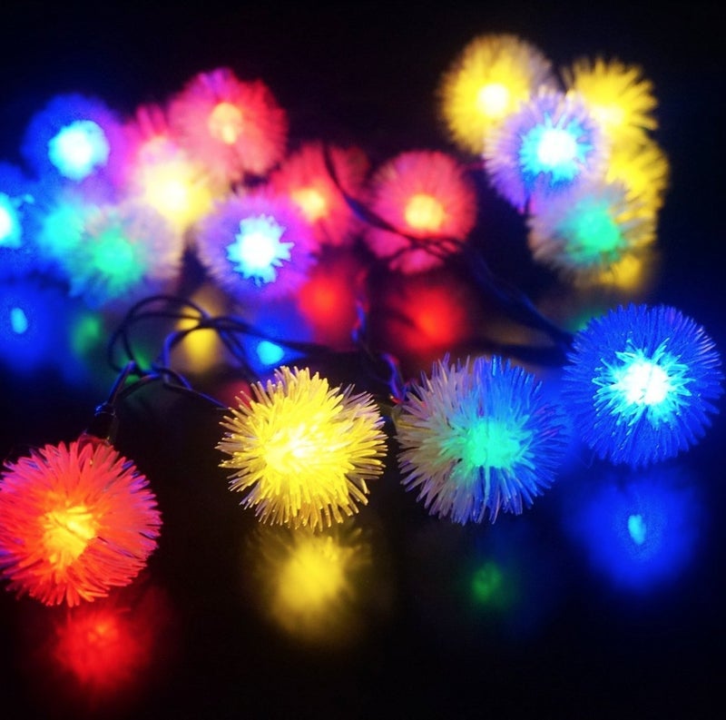 EZ Life Pom Pom PE Light String 2.25m - 20 White Pompoms with Multicolor LED Lights - Garden, Indoor Décor, Indoor & Outdoor Decorations, Diwali, Christmas, Wedding, Party, Festival - Image 1