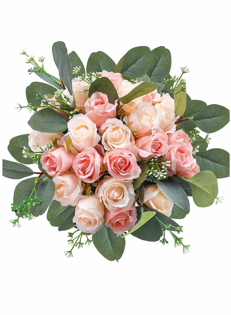 KASTWAVE Artificial Flowers, Rose, Silk Flowers Stems, Artificial Eucalyptus Leaves, Bulk Fake Flowers Bouquet, for Party Floral Arrangements Home Bridal Wedding Decor 34pcs - Image 1