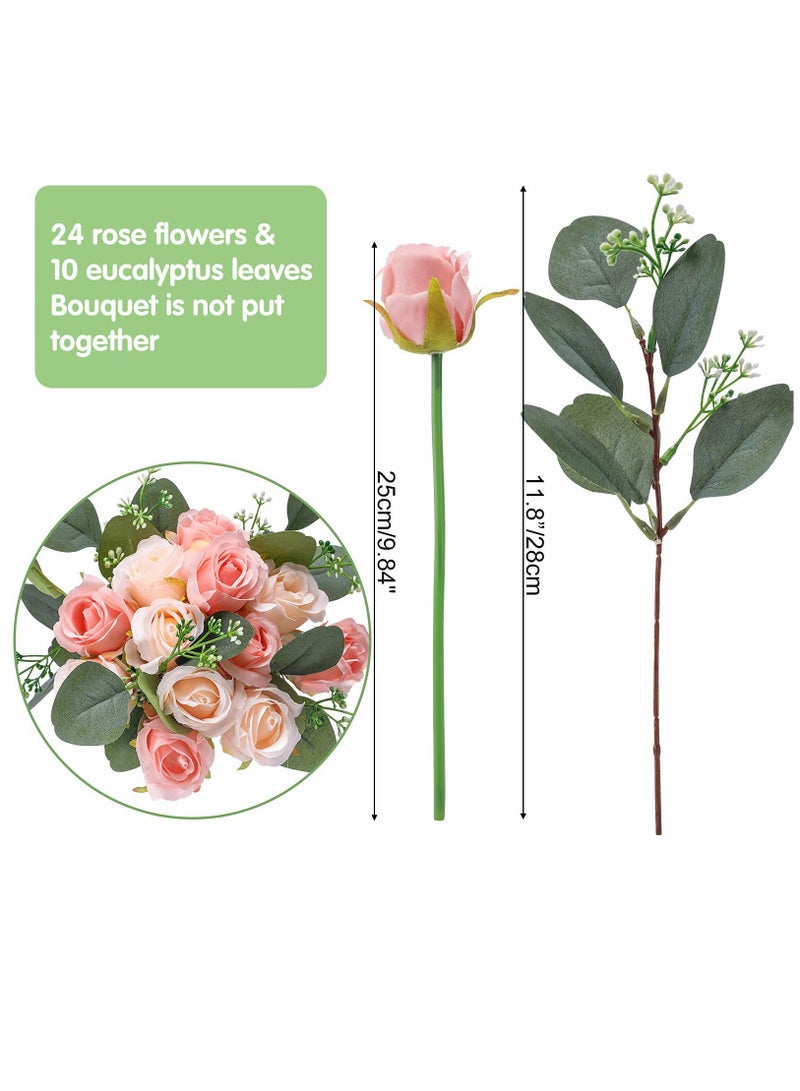 KASTWAVE Artificial Flowers, Rose, Silk Flowers Stems, Artificial Eucalyptus Leaves, Bulk Fake Flowers Bouquet, for Party Floral Arrangements Home Bridal Wedding Decor 34pcs - Image 2