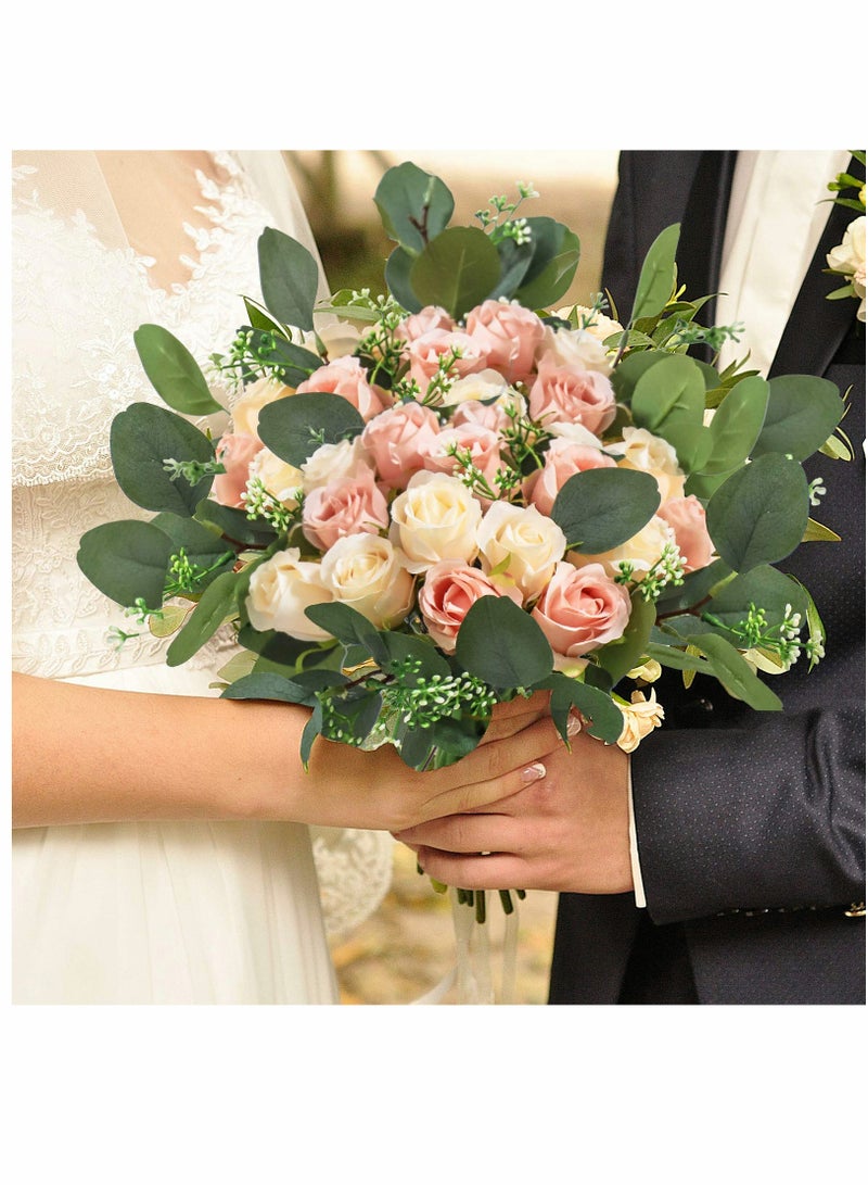 KASTWAVE Artificial Flowers, Rose, Silk Flowers Stems, Artificial Eucalyptus Leaves, Bulk Fake Flowers Bouquet, for Party Floral Arrangements Home Bridal Wedding Decor 34pcs - Image 5