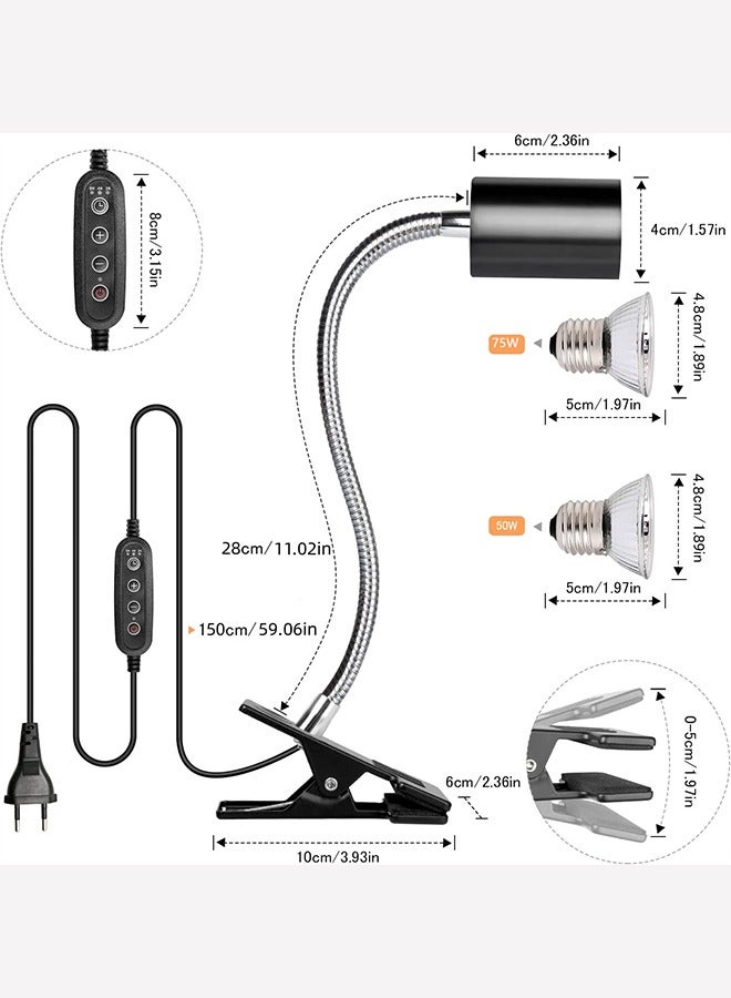 يزما العالمية مصباح تسخين للزواحف UVA UVB Tortoise Lampmatch بقدرة 50 واط و70 واط، مصباح تسخين قابل للتعديل بزاوية 360 درجة لحوض السمك، مزود بمشبك E27، ومُصدر حرارة للحيوانات الأليفة للزواحف والبرمائيات والسحالي والسلاحف والثعابين - Image 2