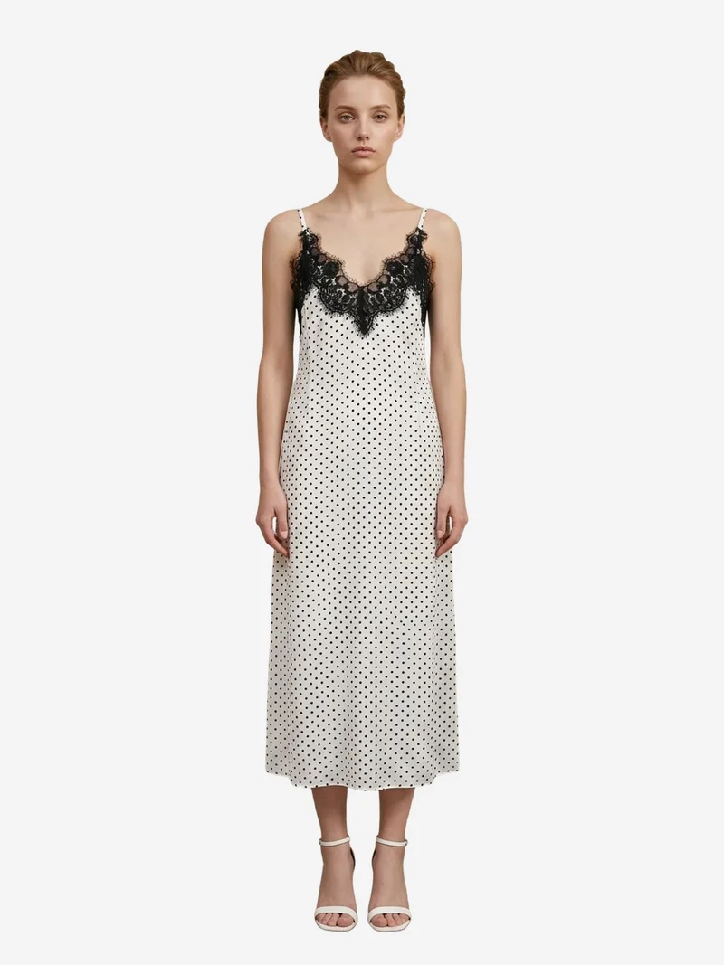 My Fashion Dusty White MY FASHION Women's Polka Dot Chiffon Maxi Dress for Women | Best Price UAE
