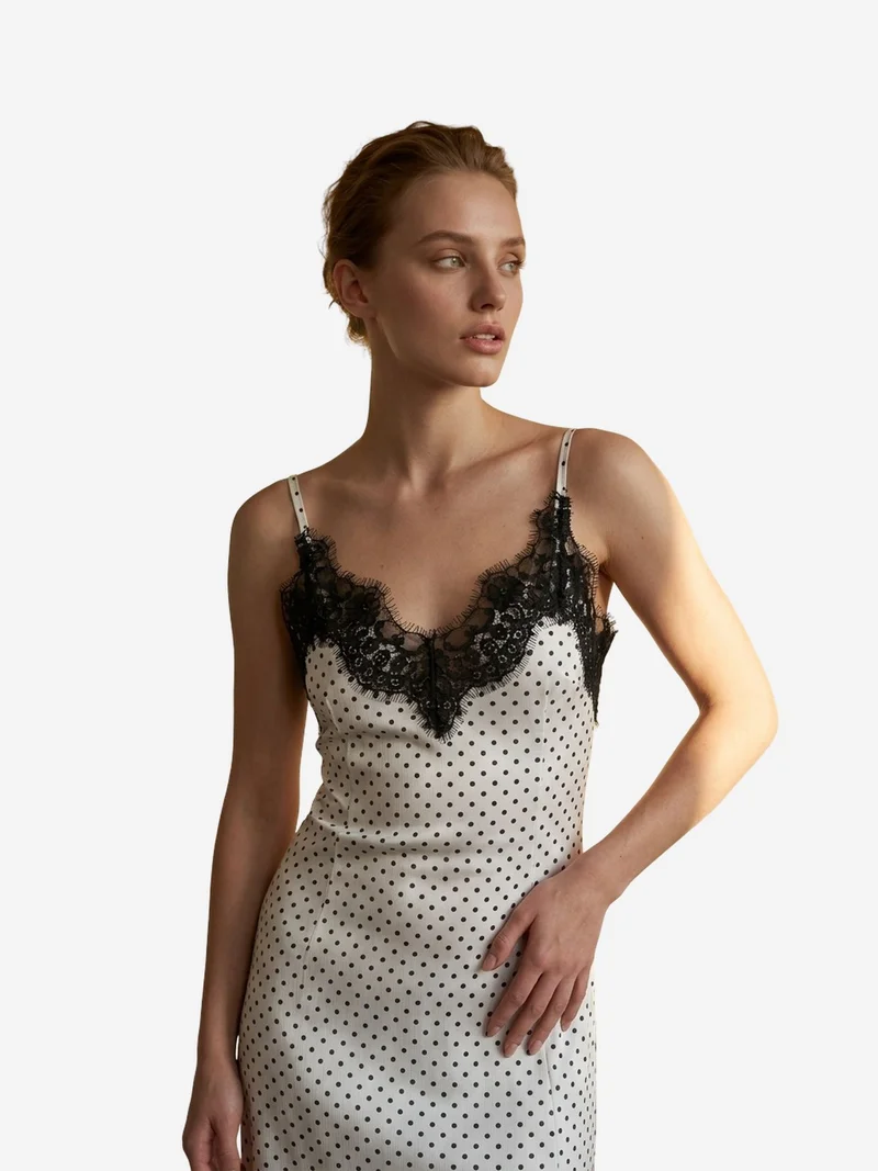 My Fashion Dusty White MY FASHION Women's Polka Dot Chiffon Maxi Dress for Women | Best Price UAE