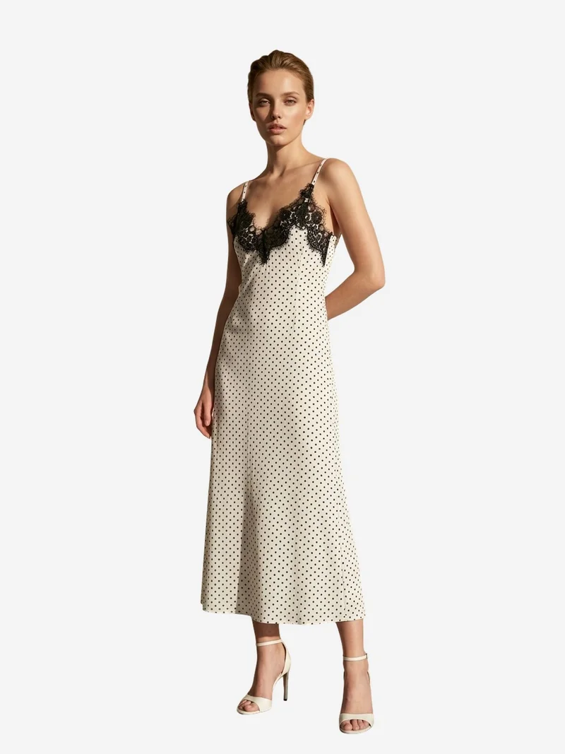My Fashion Dusty White MY FASHION Women's Polka Dot Chiffon Maxi Dress for Women | Best Price UAE