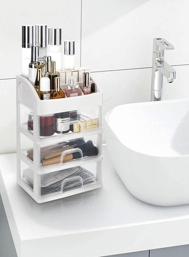 Homava Makeup Organiser Cosmetic Organisers Storage Box Drawers Plastic Cosmetic Organizer| Make Up Organiser For Women (1-Tier, White) - Image 3