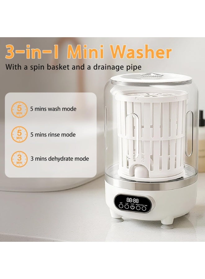 BlueFire 3-in-1 Portable Mini Washing Machine 3L | Cordless USB Rechargeable Laundry Washer with Spin Basket, 3 Modes (Wash, Rinse, Dehydrate) | Perfect for Apartment, Dorm, RV, Hotel, Small Clothes, Underwear & Socks (White) - Image 2