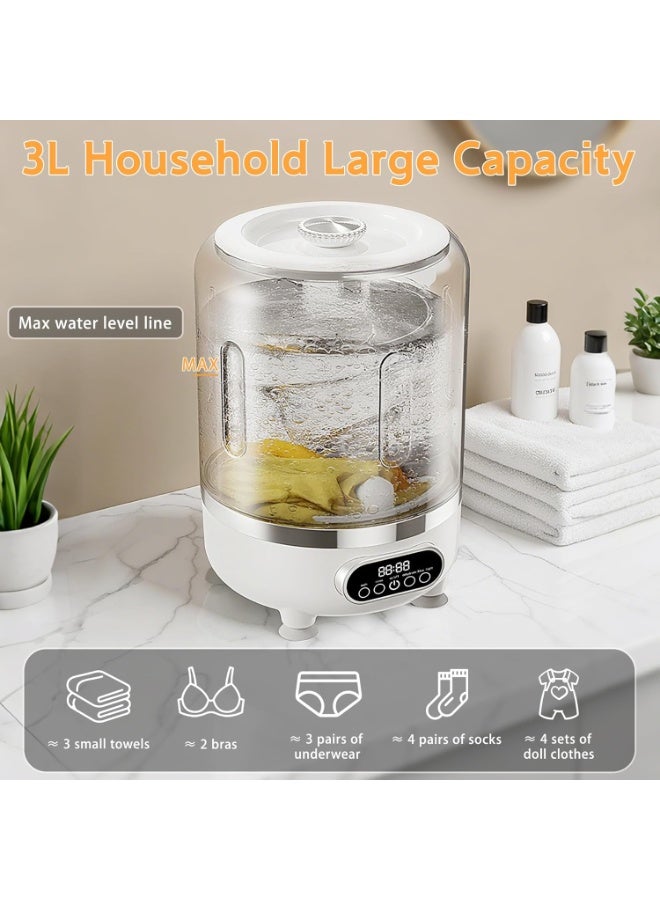 BlueFire 3-in-1 Portable Mini Washing Machine 3L | Cordless USB Rechargeable Laundry Washer with Spin Basket, 3 Modes (Wash, Rinse, Dehydrate) | Perfect for Apartment, Dorm, RV, Hotel, Small Clothes, Underwear & Socks (White) - Image 3