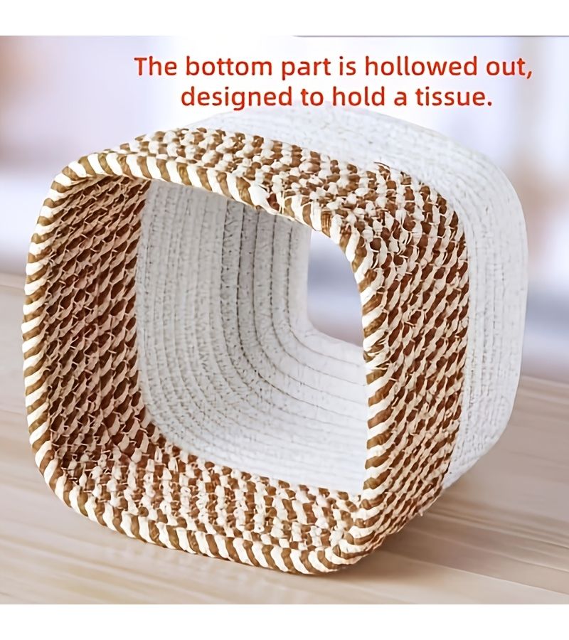 Minimalist Japanese Style Woven Tissue Box Handmade Square Holder For Nord Home Decor - Image 2