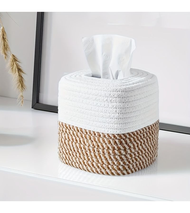 Minimalist Japanese Style Woven Tissue Box Handmade Square Holder For Nord Home Decor - Image 1