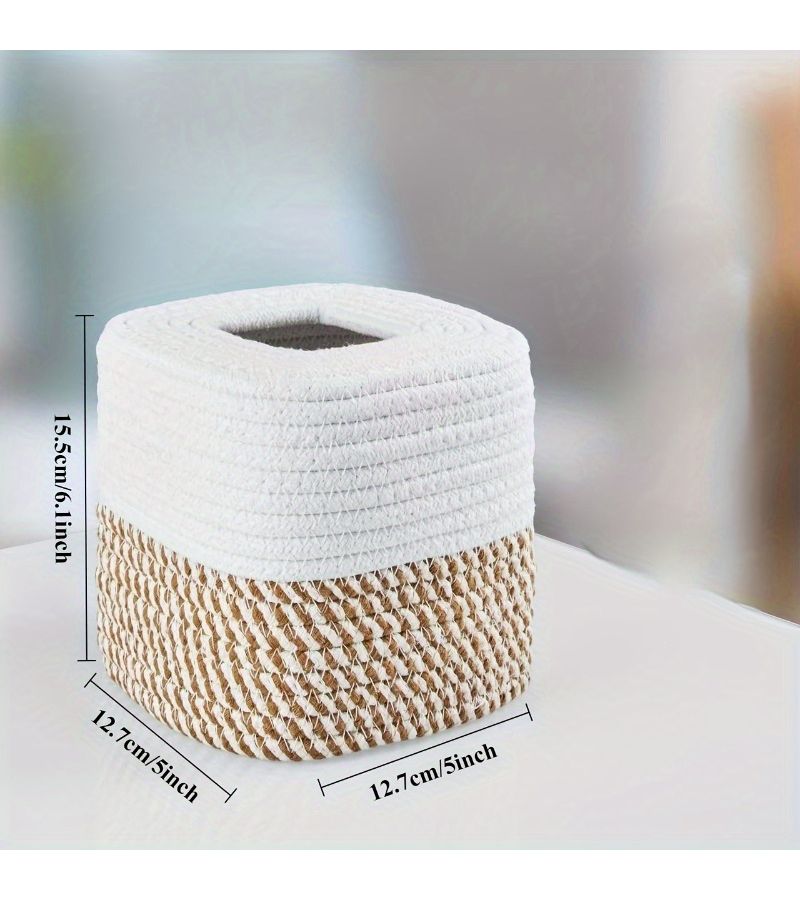 Minimalist Japanese Style Woven Tissue Box Handmade Square Holder For Nord Home Decor - Image 4