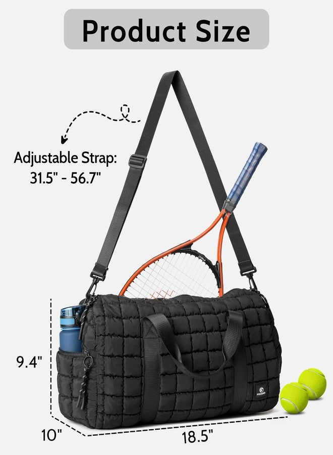 FODOKO Quilted Duffel Bag for Women, Puffer Gym Duffle with Shoe Compartment, Lightweight Large Crossbody Sport Bag Travel Tote, Black - Image 3