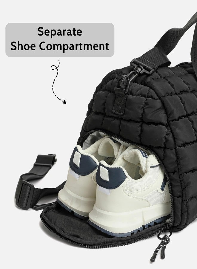 FODOKO Quilted Duffel Bag for Women, Puffer Gym Duffle with Shoe Compartment, Lightweight Large Crossbody Sport Bag Travel Tote, Black - Image 5